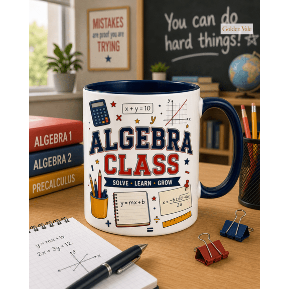 Algebra Class Mug for Math Students, Teacher Gift, Solve Learn Grow Coffee Cup
