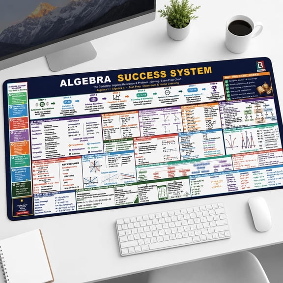 Algebra Desk Matt for Desktop | 32x16'' XXL Mouse Pad for Desk, Math Study Guide Desk Blotter Mat, 3mm Non-Slip Neoprene Desk Pad for Students & Teachers