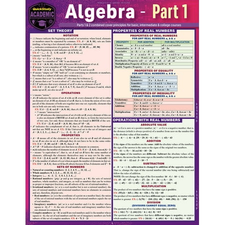 Algebra Part 1: A Quickstudy Laminated Reference Guide, (Paperback)