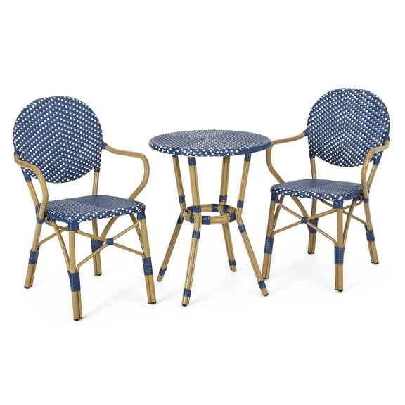 Alger Aluminum Outdoor French Bistro Set, Dark Teal, White, and Bamboo Finish