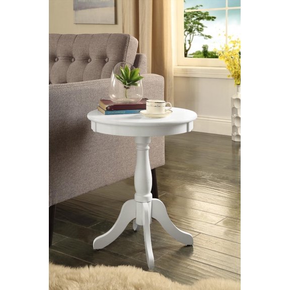 Alger White Finish Accent Table - Round Pedestal with 4 Legs