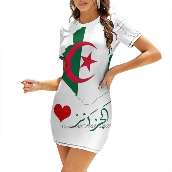 Algeria Flag Loose Pocket Dress Women'S Printed Dresses Casual Dress New Design Algeria Flag ???????