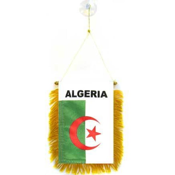 AZ FLAG Algeria Car Flag 4x6 in 100D Polyester Suction Cup 15x10 cm