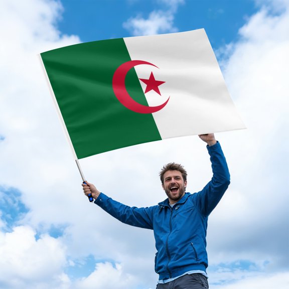 Algeria National Fan Flag with 63in Extendable Pole - 39.4x59.1in Large Algerian Banner for Sports Events & Celebrations