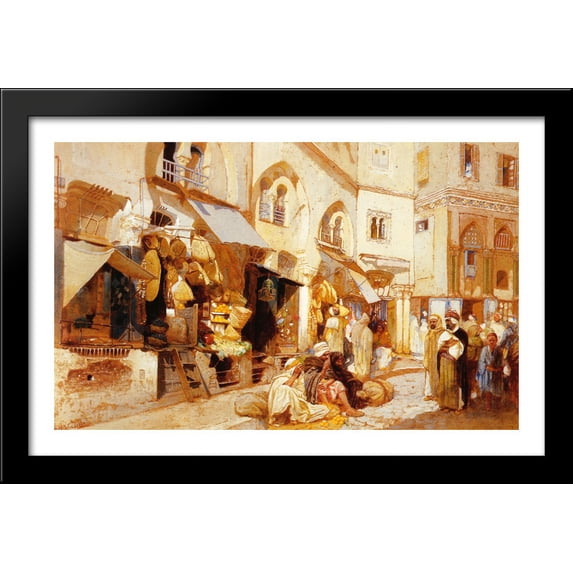 Algerian Shops 40x26 Large Black Wood Framed Print Art by Louis Comfort Tiffany