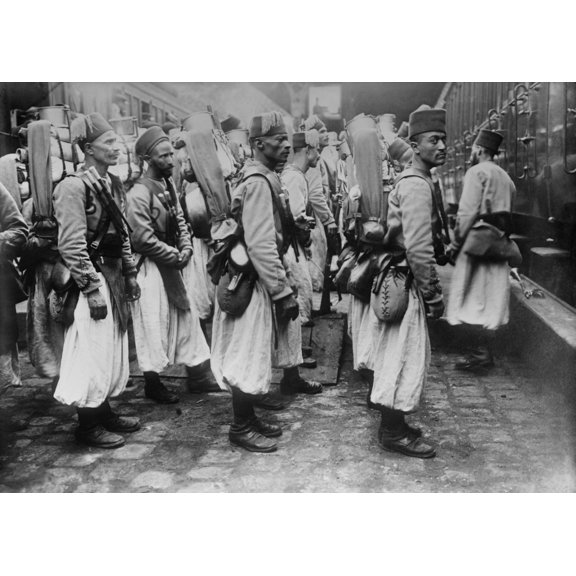 Algerian Soldiers Arriving At French Railroad Station During World War I. Army Of Africa Troops From Algeria History (