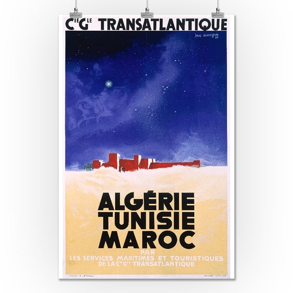 Algerie Tunisie Maroc Vintage Poster (artist: Auvigne) France c. 1943 (24x36 Giclee Gallery Print, Wall Decor Travel Poster)