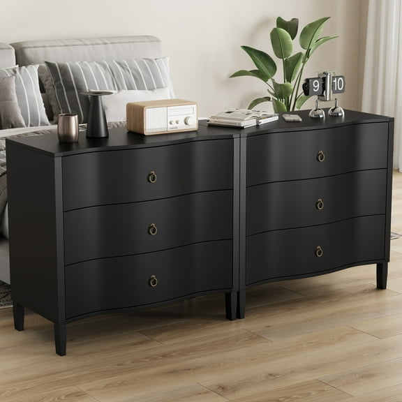 Algherohein 3 Drawer Storage Cabinet, Room Organizer Furniture Wooden Drawer Chest for Bedroom,Living Room,Black 2Pack