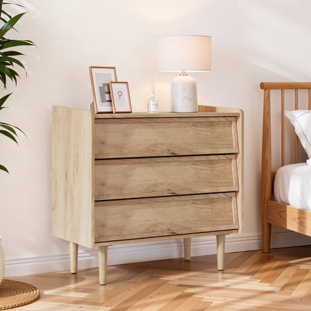 Algherohein 3 Drawer Storage Cabinet, Room Organizer Furniture Wooden Drawer Chest for Bedroom,Living Room,Oak 2Pack