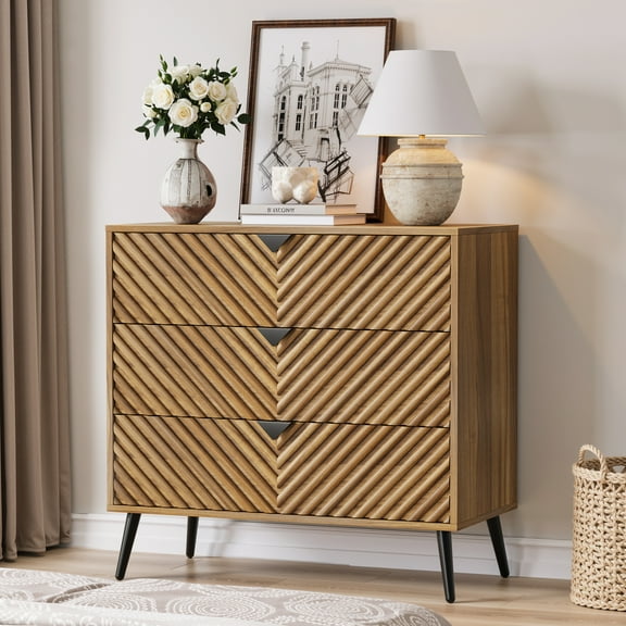 Algherohein 3 Drawer Storage Cabinet, Room Organizer Furniture Wooden Drawer Chest for Bedroom,Living Room,Walnut 1Pack