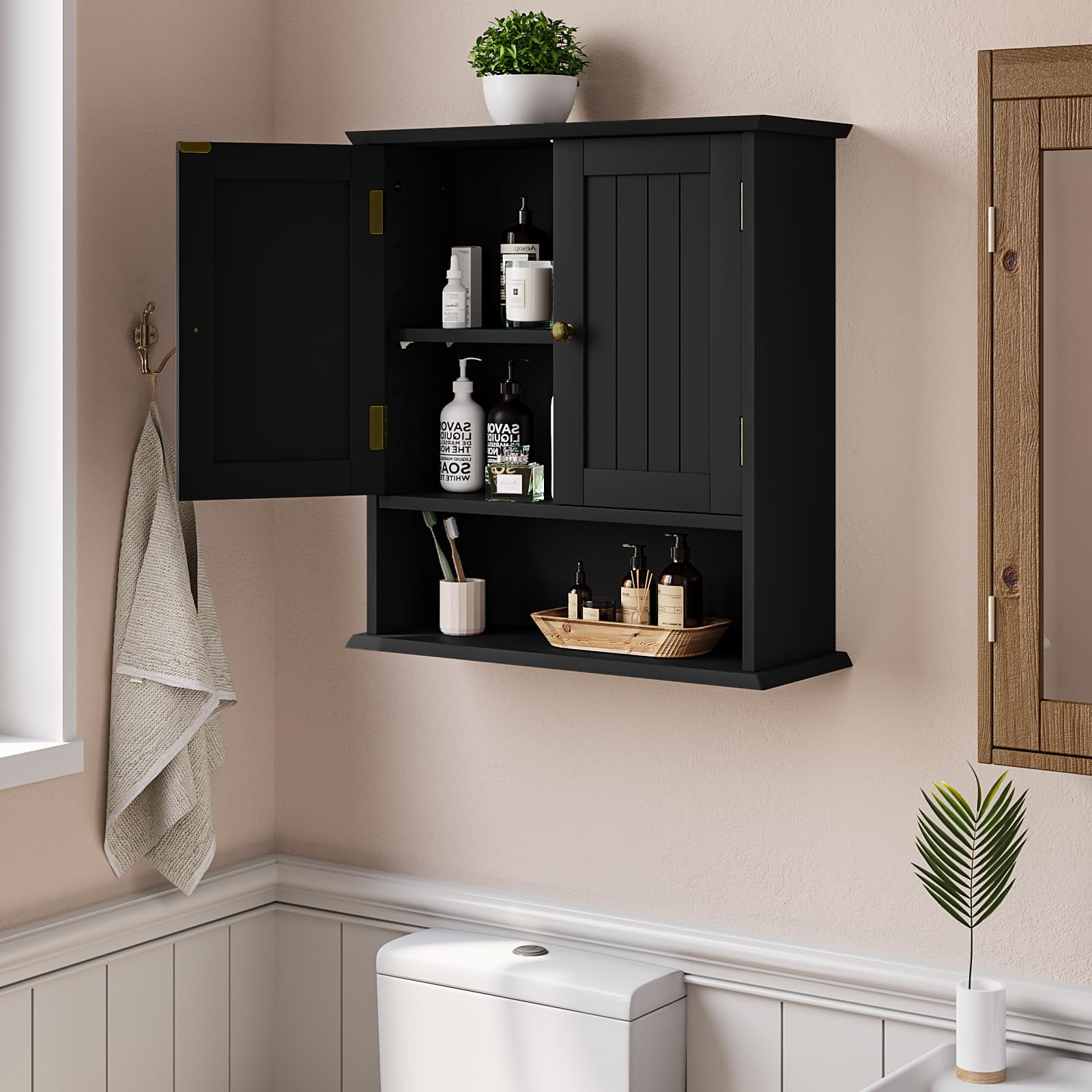 Algherohein Bathroom Medicine Cabinet with Shelf,Over the Toilet Storage Wall Cabinet,Black Small