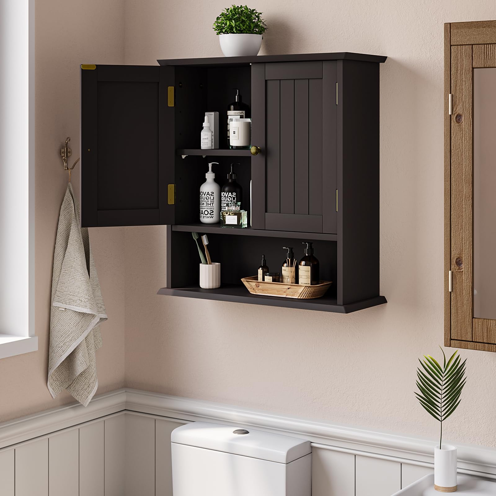 Algherohein Bathroom Medicine Cabinet with Shelf,Over the Toilet Storage Wall Cabinet,Brown Small
