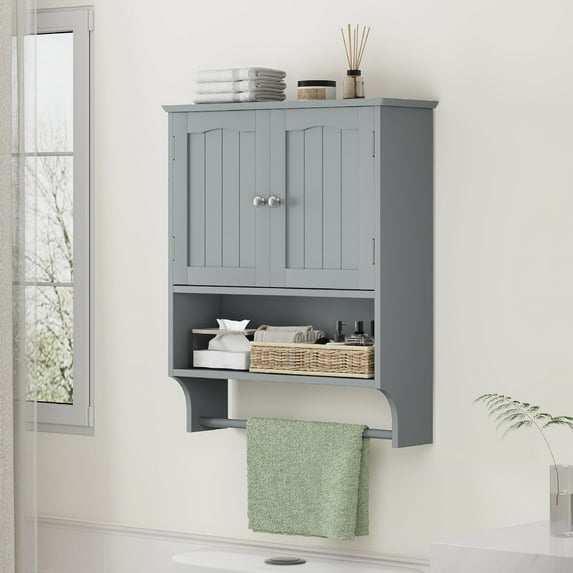 Algherohein Bathroom Medicine Cabinet with Shelf and Towels Bar,over the Toilet Cabinet,Gray Large