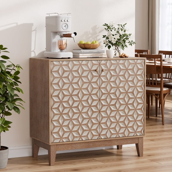 Algherohein Boho Farmhouse Sideboard Buffet Cabinet, 2 Door Storage Cabinet with Adjustable Shelf Dining, Kitchen, Living & Bedroom