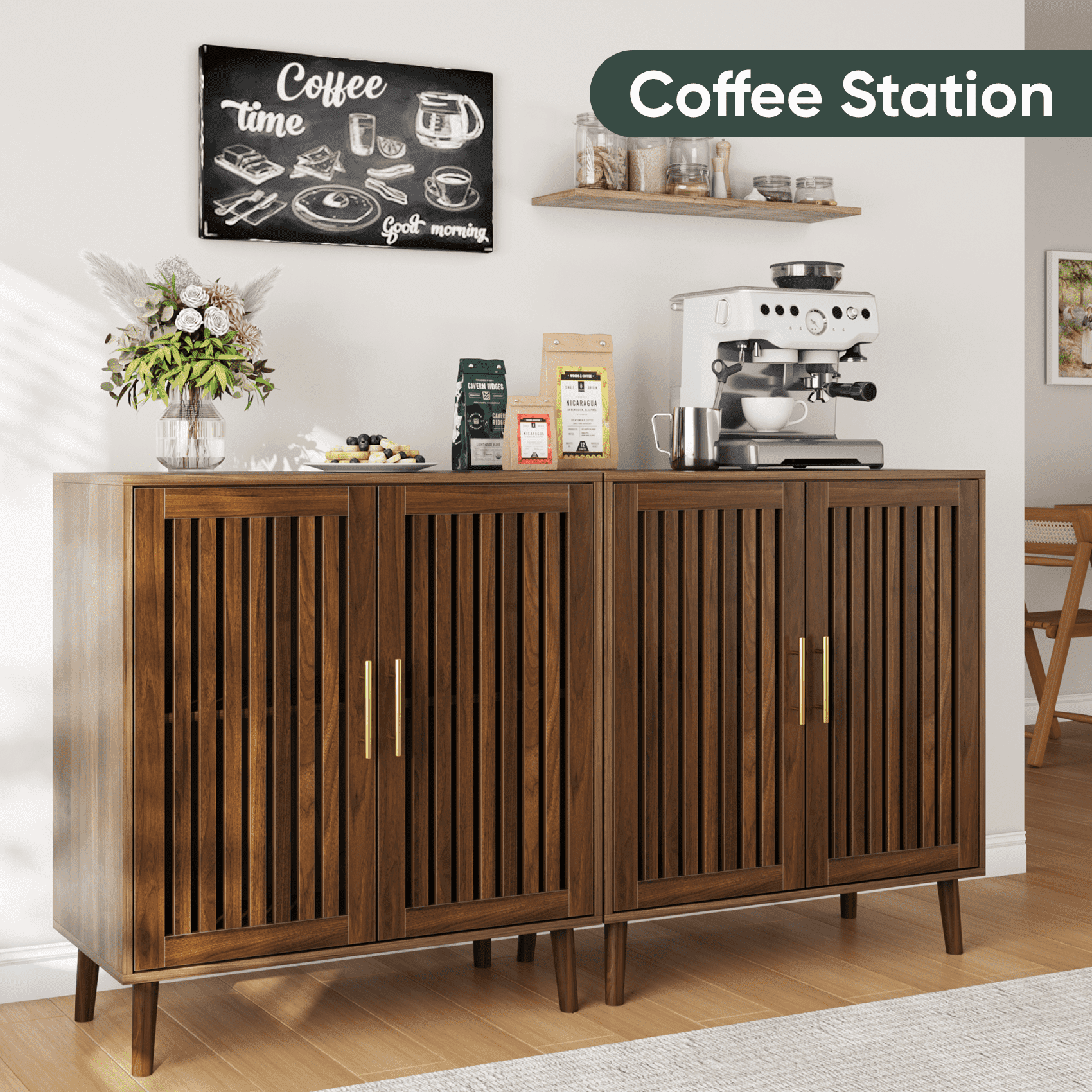 Algherohein Buffet Cabinet with Storage,Sideboard Kitchen Storage Cabinet with Adjustable Shelf,2 Pack