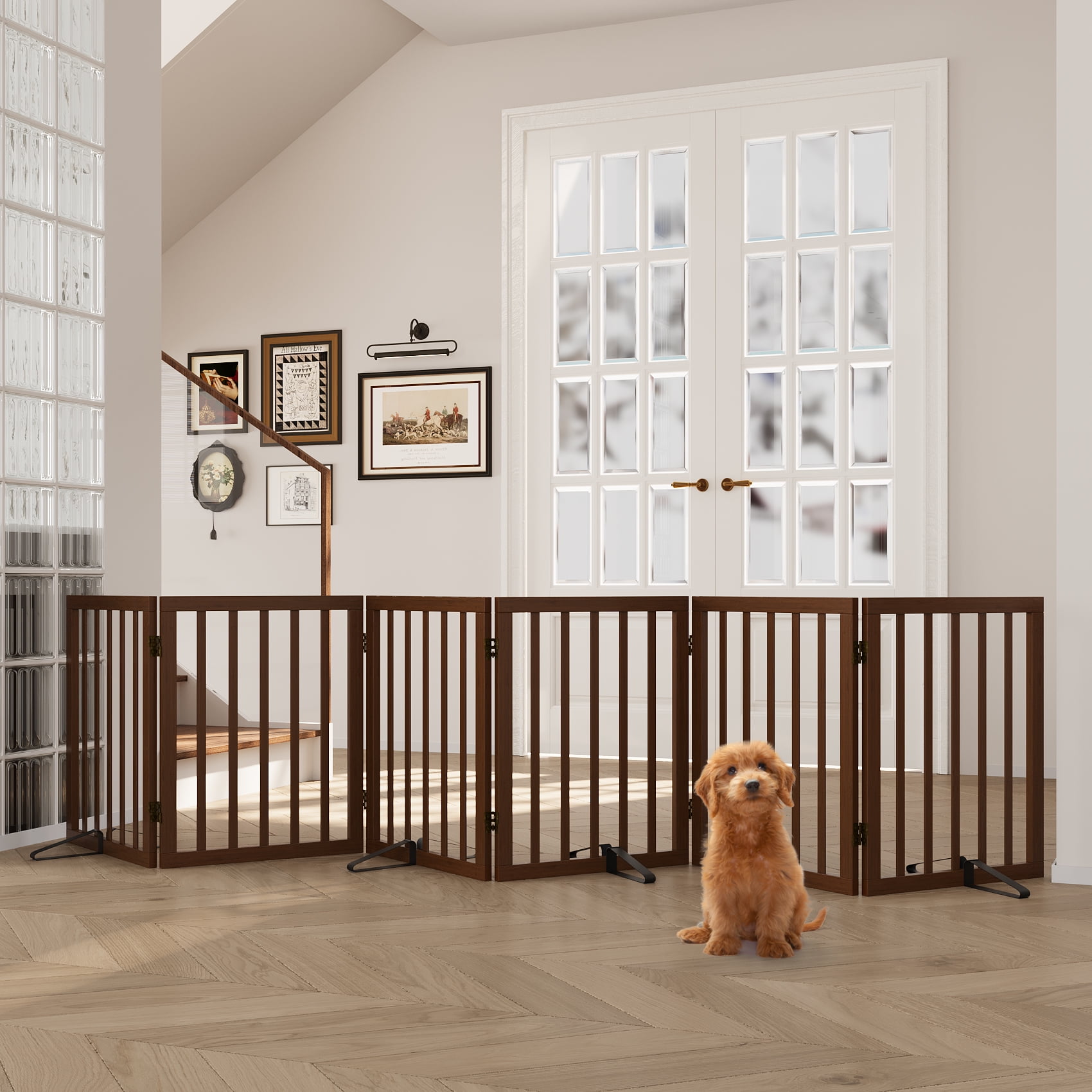 Algherohein Dog Gate for Inside,Bamboo Freestanding Pet Gate for Doorways,Indoor, 24" Espresso