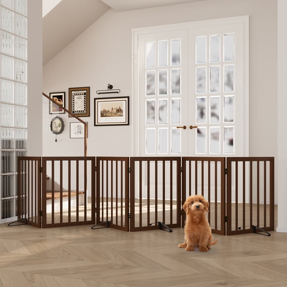 Algherohein Dog Gate for Inside,Bamboo Freestanding Pet Gate for Doorways,Indoor, 24" Espresso