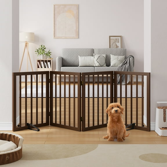 Algherohein Dog Gate for Inside,Bamboo Freestanding Pet Gate for Doorways,Indoor, 24" Espresso