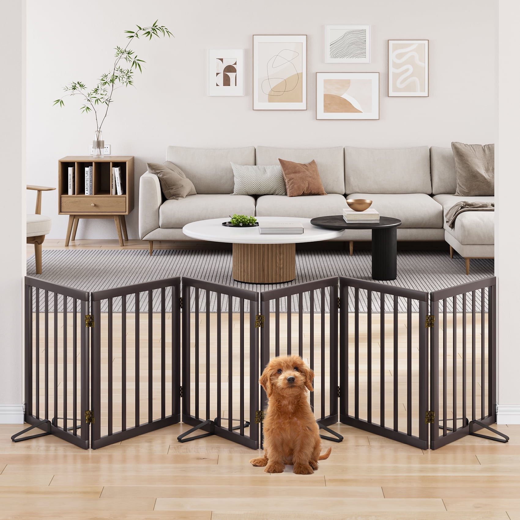 내부용 알게로헤인 개 게이트, 출입구용 대나무 독립형 애완 동물 게이트, 24인치 브라운