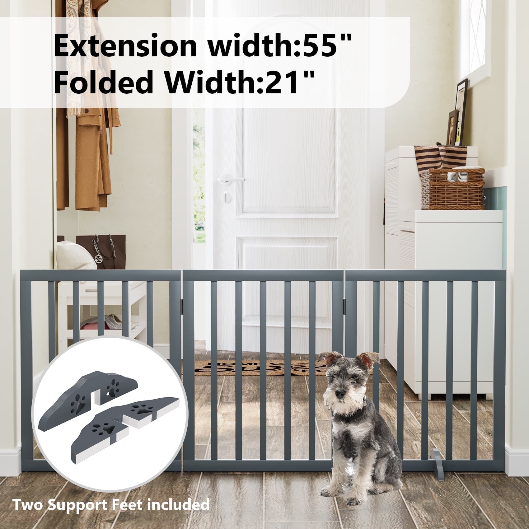 Algherohein Dog Gate for Inside,Freestanding Pet Gate for Doorways,24" Gray