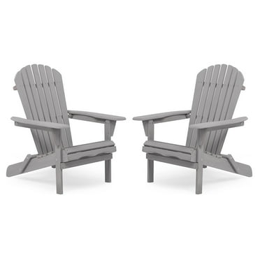 Algherohein Folding Adirondack Chair Set of 2 Wood Outdoor Patio Furniture, Gray,Wood, Backyard