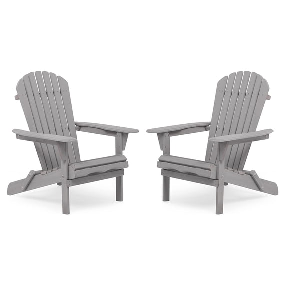 Algherohein Folding Adirondack Chair Set of 2 Wood Outdoor Patio Furniture, Gray,Wood, Backyard