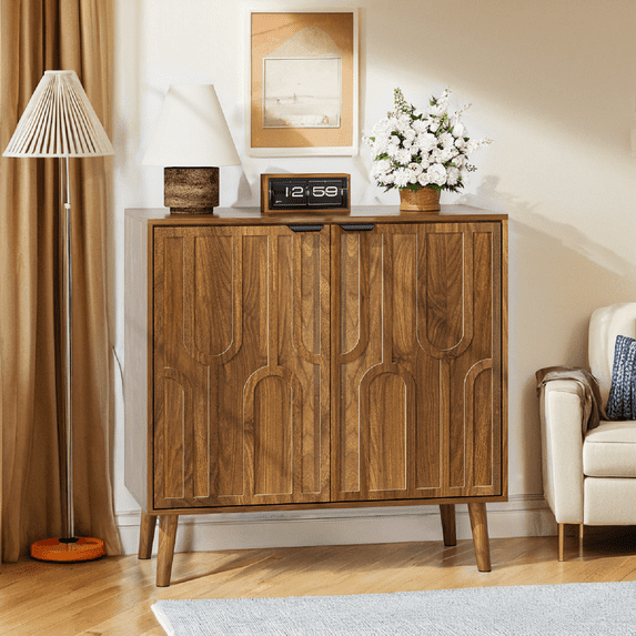 Algherohein Kitchen Buffet Cabinet with Storage,Storage Cabinets for Living Room,Entryway,Walnut