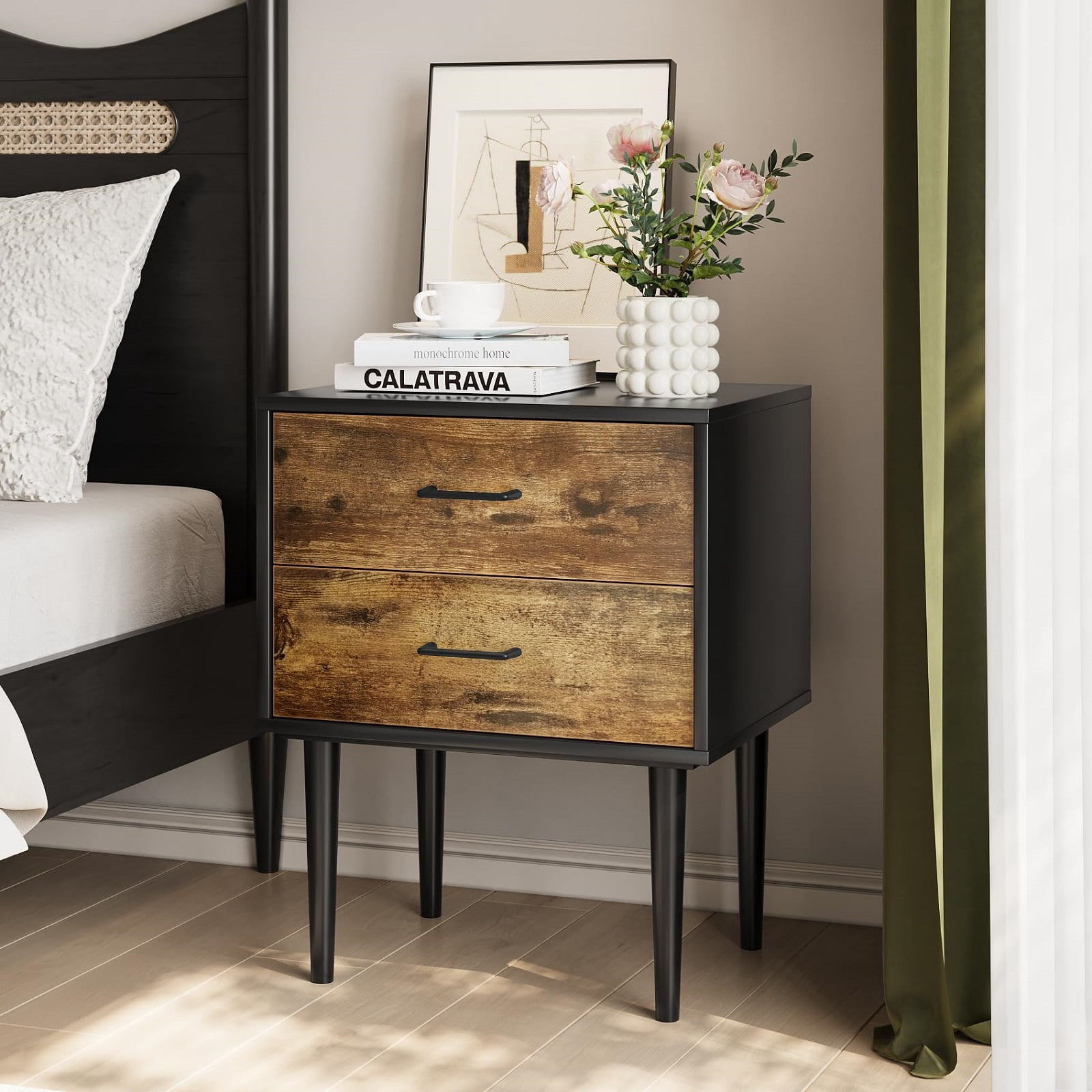 Algherohein Modern 2 Drawers Nightstand,Bedside Tables for Bedroom in ...