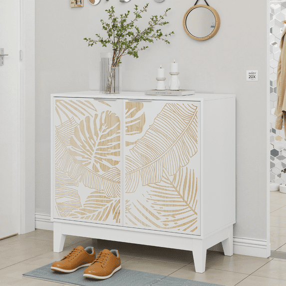 Algherohein Modern Carved Buffet Cabinet,Kitchen Storage Cabinets,White