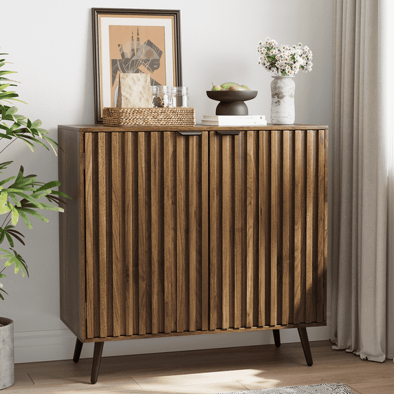 Algherohein Modern Sideboard and Buffets with 1 Storage Shelf,Entryway Fluted Cabinet with Doors