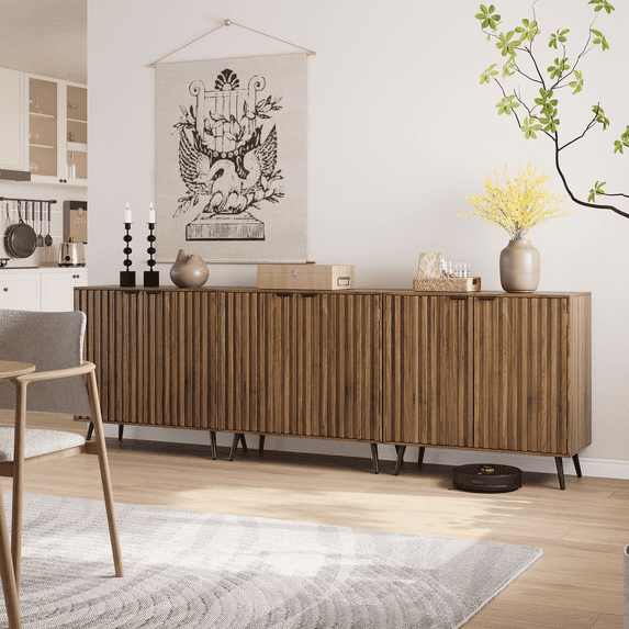 Algherohein Modern Sideboard and Buffets with 1 Storage Shelf,Entryway Fluted Cabinet with Doors,3 Pack