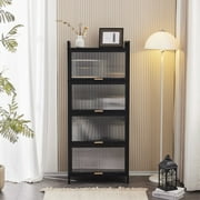 Algherohein Modern Storage Cube Book Shelf, 5 Shelf Bookcases with Door,Wood Cabinet Rack,Black
