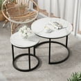 thumbnail image 1 of Algherohein Round Nesting Coffee Table Modern Marble Top Set of 2 for Living Room White, 1 of 8