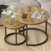 Algherohein Round Nesting Coffee Table Modern Set of 2 for Living Room Brown
