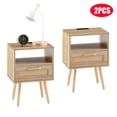 thumbnail image 1 of Algherohein Set of 2 Rattan Natural Finish Wood Nightstands 1 Drawer with Socket USB for Bedroom, 1 of 8