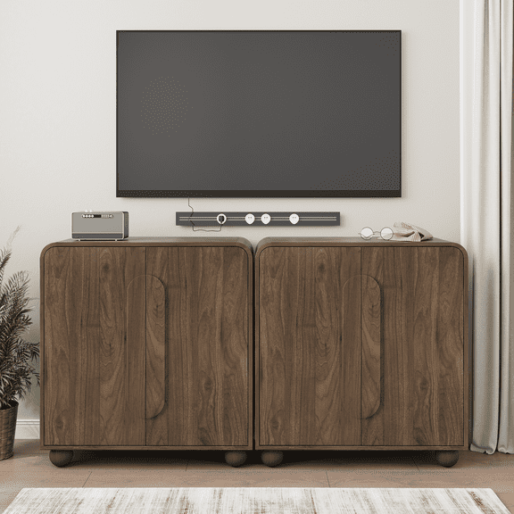 Algherohein Sideboard Cabinet with Storage, Kitchen Storage Organizer Accent Cabinets TV Stand Coffee Bar for Living Dining Room,Dark Brown 2Pack