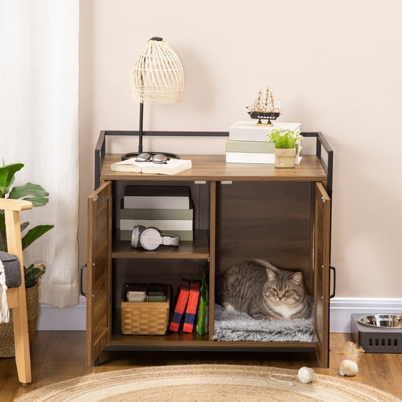 Algherohein Wood Large Cat Litter Box Furniture with Lid,Cat House with Storage Space