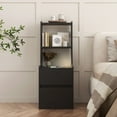 thumbnail image 1 of Algherohein Wood Tall Black Nightstand Set of 2 with Charging Station,Night Light,Bedroom, 1 of 7