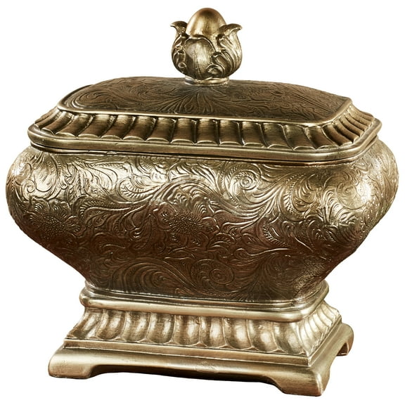 Algiers Traditional Satin Gold Etched Tabletop Decorative Covered Box with Removable Lid 9 in wide x 6 in deep x 8 1/2 in high