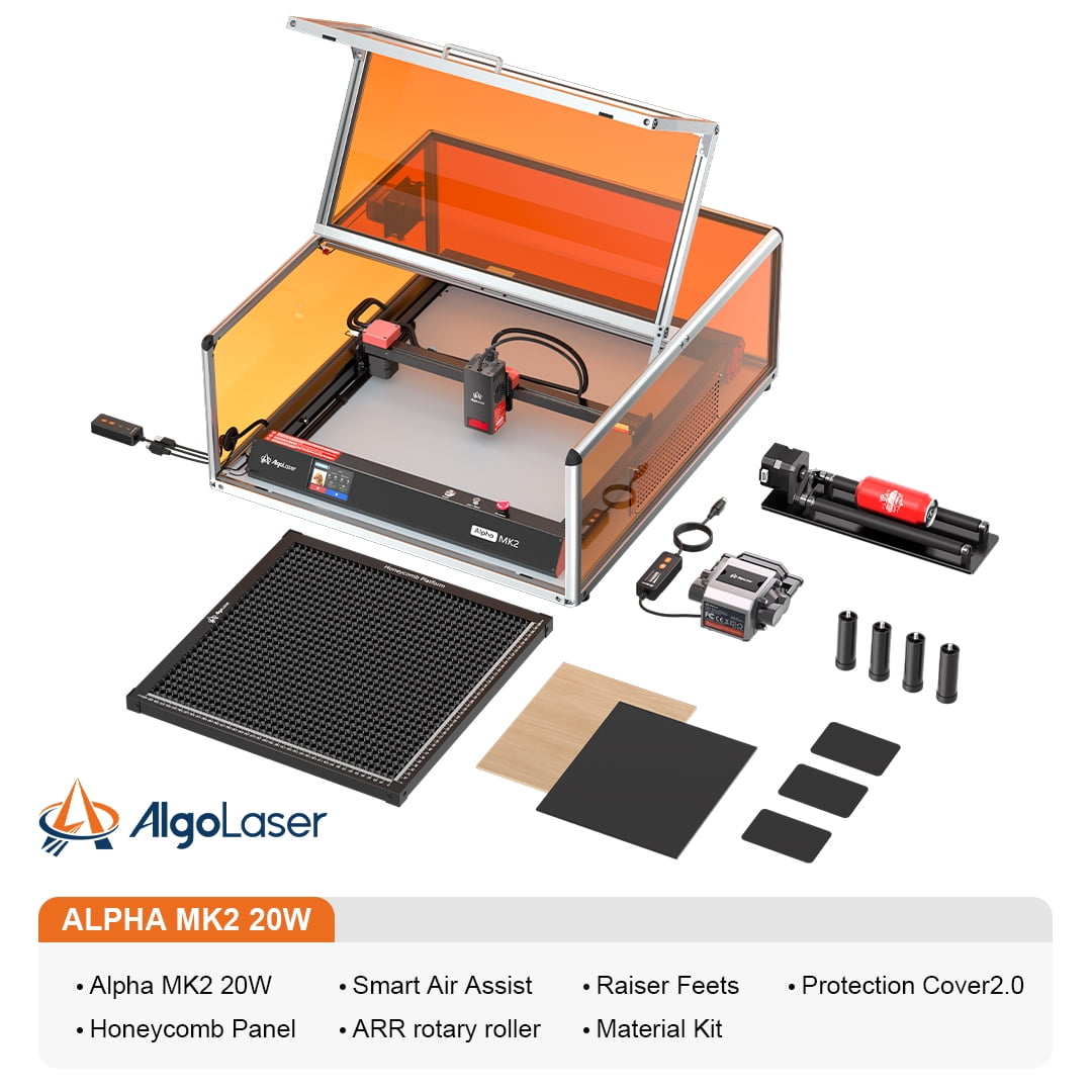 Algo Alpha All-in-One Kit with 22W Engraver, Air Assist & Honeycomb for Engraving Cutting Machine, Lightburn Camera, Rotary, Smart Enclosure, Engraver for DIY Wood and Metal, Easy to Assemble