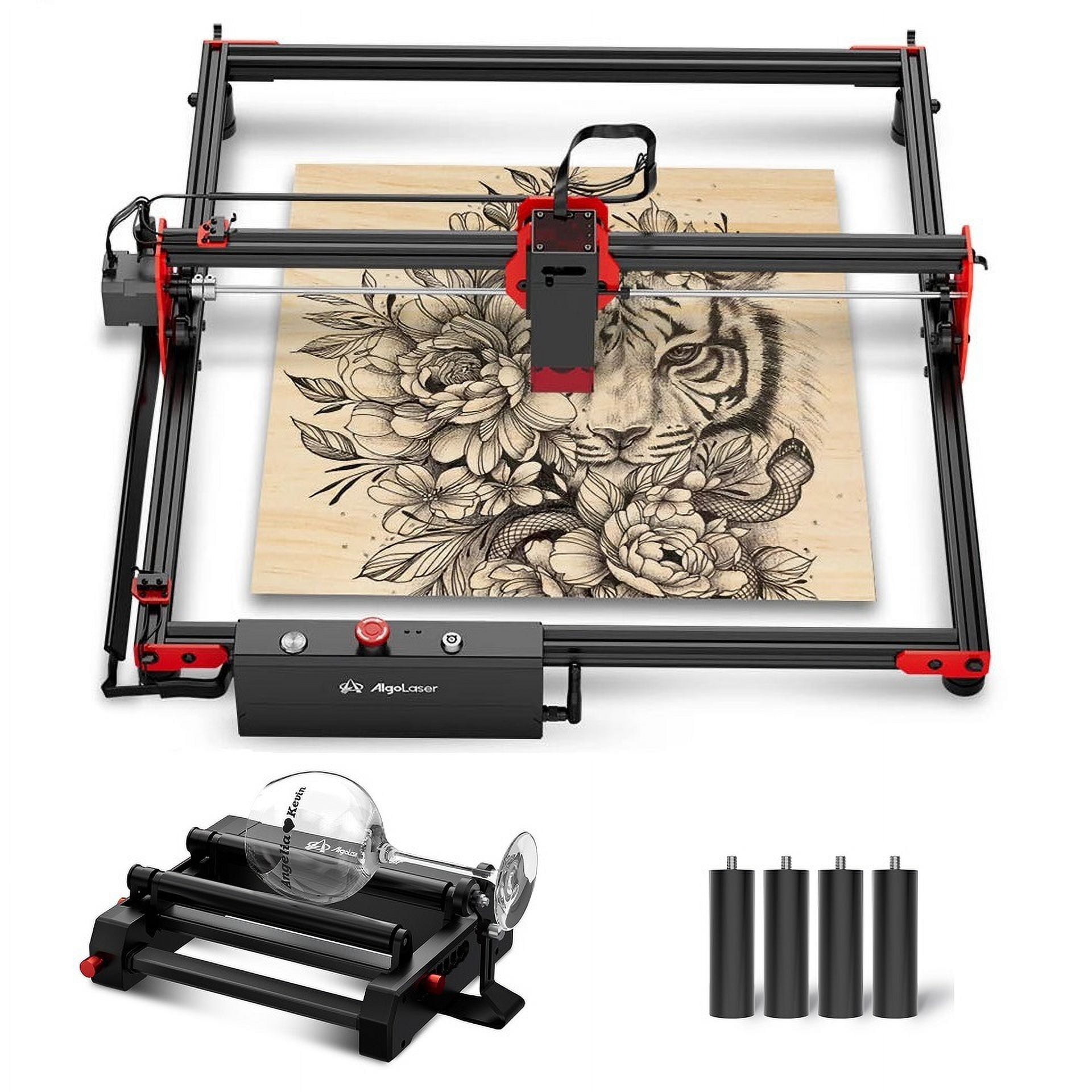 AlgoLaser DIY KIT Laser Engraver with Rotary and Raiser, 5W Output Power Laser Cutter Engraving Machine for Acrylic and Metal, 12000mm/min Laser Engraving Area 15.7"x15.7"