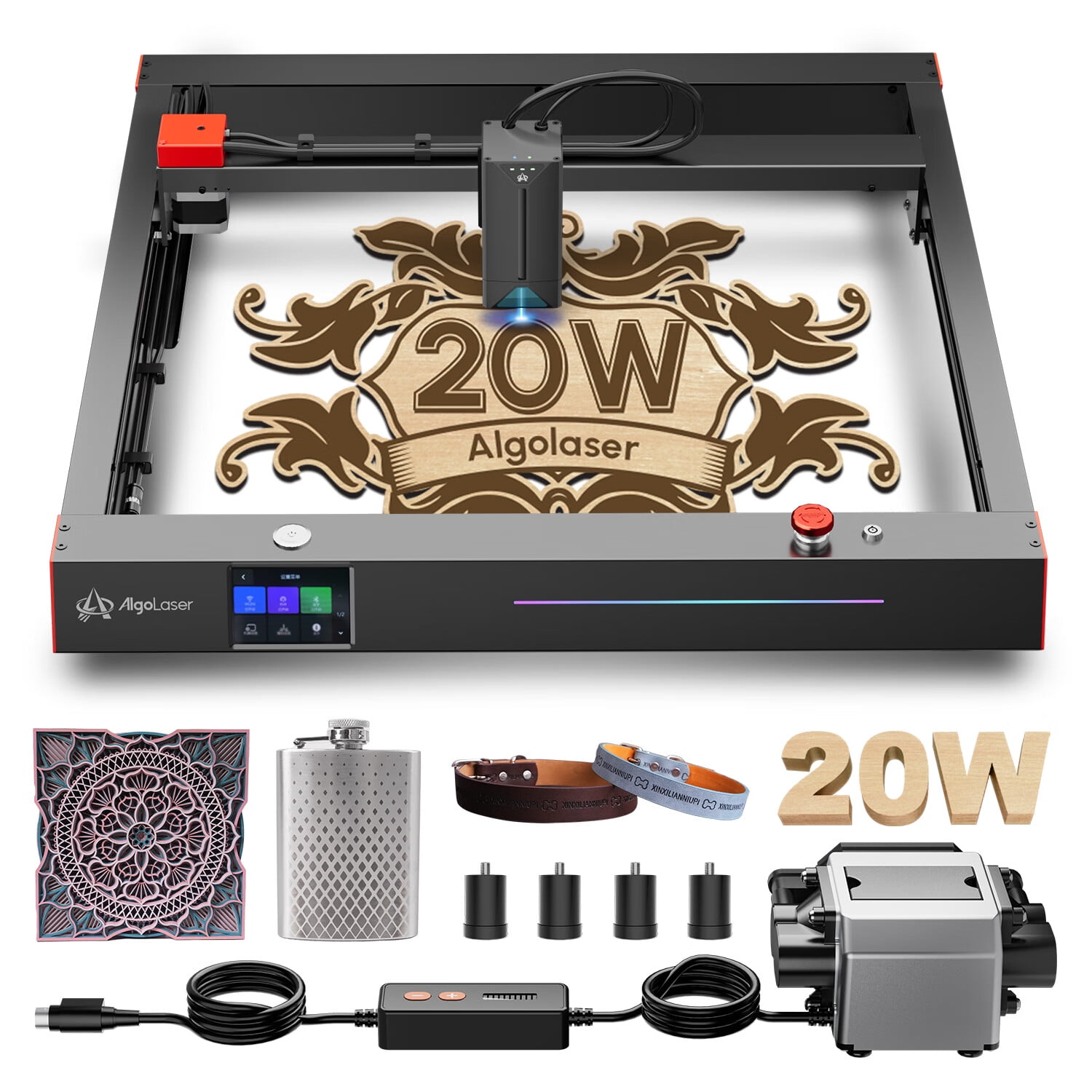 AlgoLaser Delta Laser Engraver, 22W Higher Accuracy Laser Engraver with Air Assist, 3.5" Touch Screen APP Offline Control, DIY for Metal, Acrylic, Glass