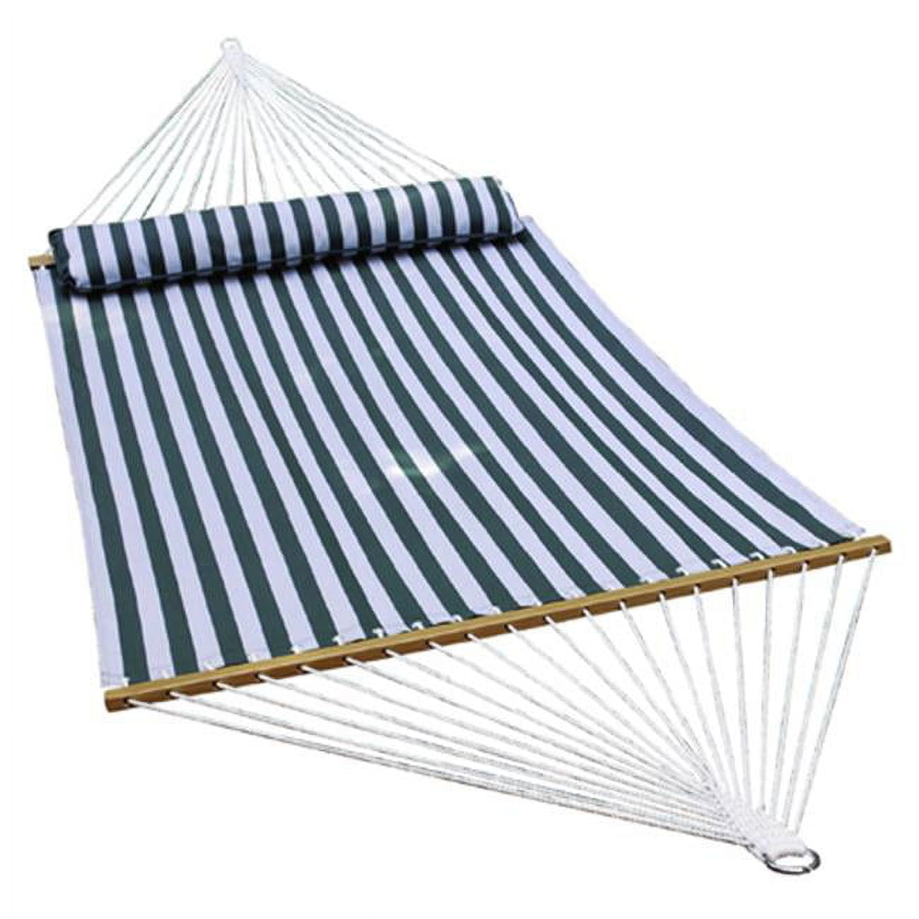 Green and White Striped Quick-Dry 13 ft Hammock with Pillow