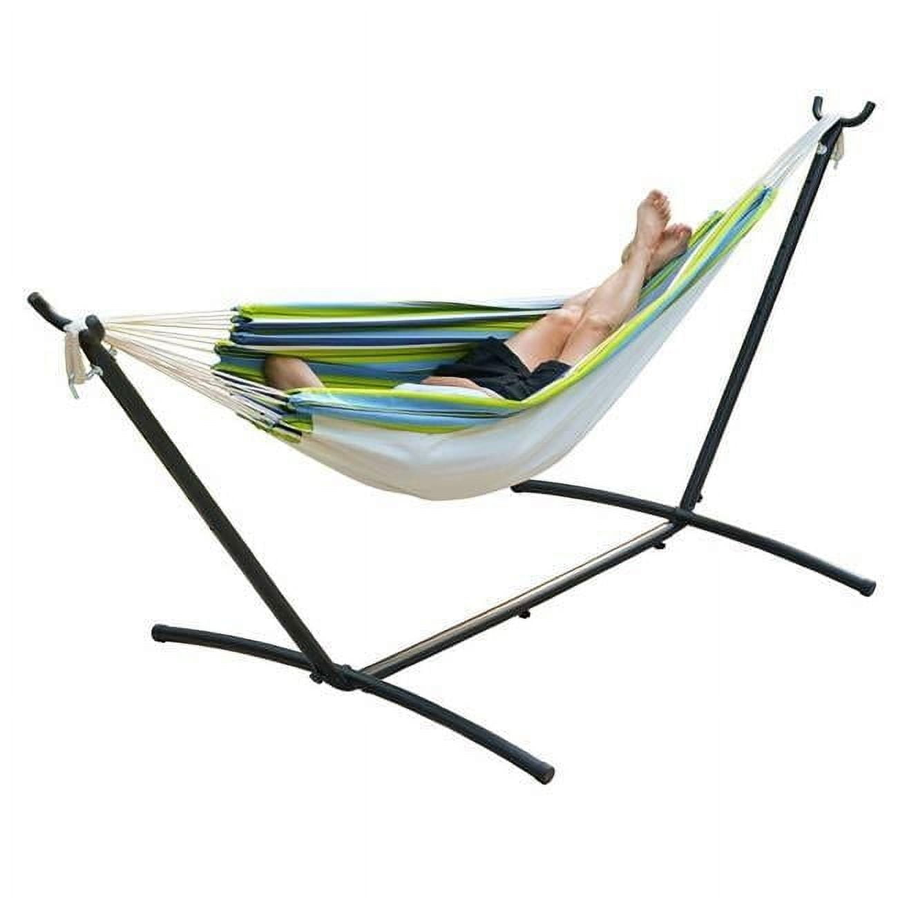Portable Blue and Green Hammock with Steel Stand and Carry Bag