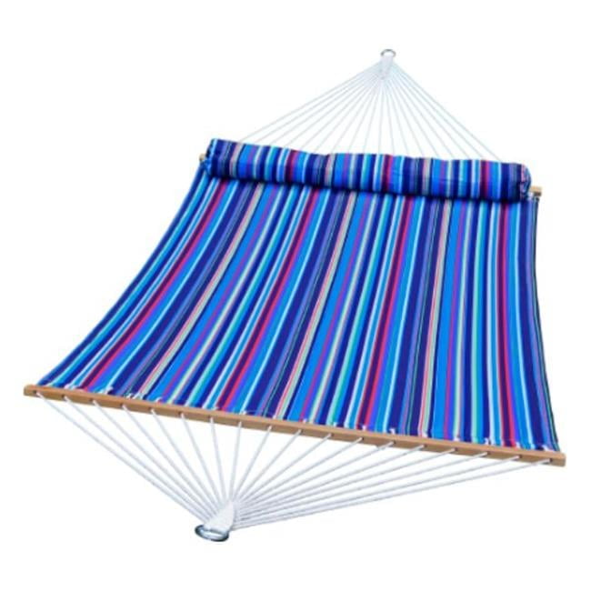 13' Blue and Green Striped Quilted Hammock with Pillow