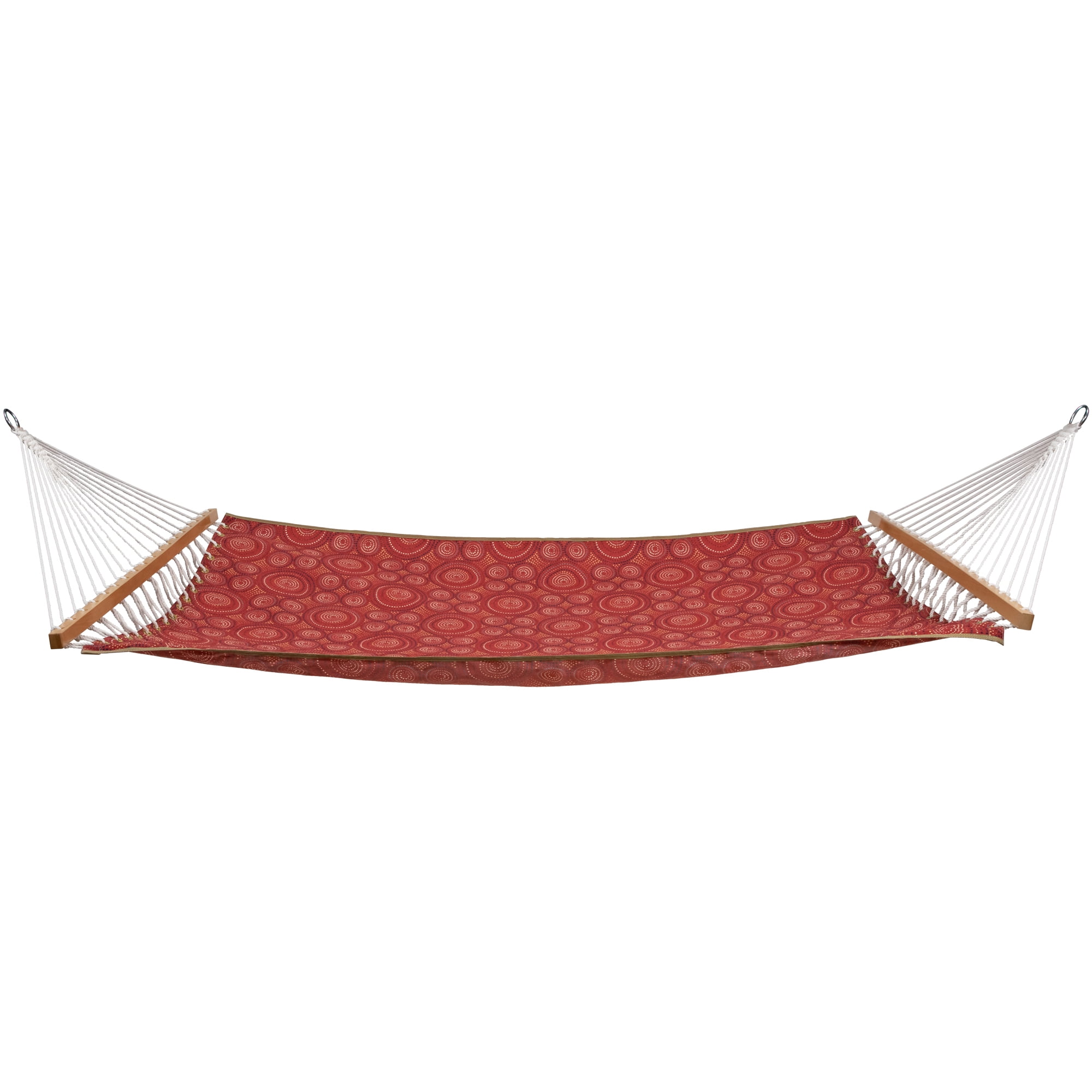 Red and White Bohemian Reversible Quilted Double Hammock with Hardwood Spreader Bars