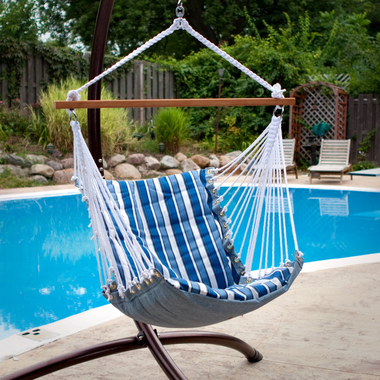 Blue Striped Polyester Hanging Chair with Cushions