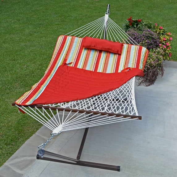 11' Cotton Rope Hammock, Stand, Pad and Pillow Combination