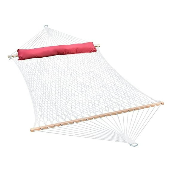 Algoma Net 13' Cotton Rope Hammock with Pillow - Double Person - 60x82 inch Bed - Fits 15' Stand - Natural Cotton Rope & Hardwood Spreader Bars