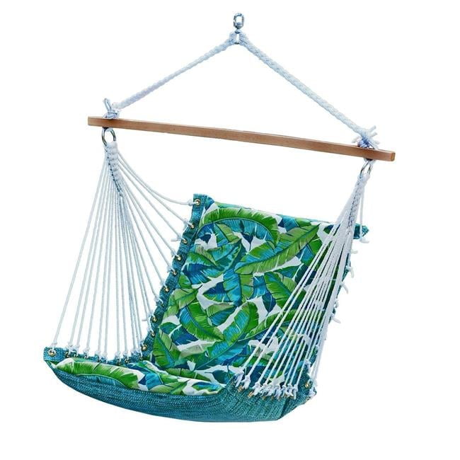 Green Cushioned Hanging Chair with Hardwood Spreader Bar